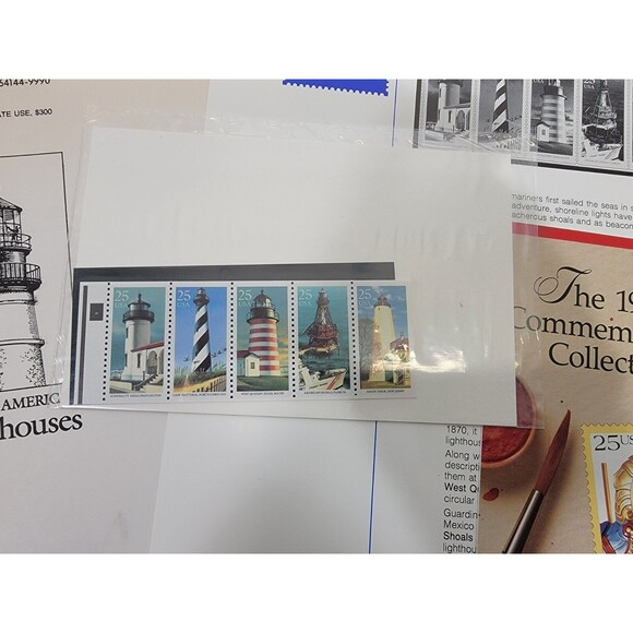 VINTAGE USPS Lighthouse Print 11x14 Commemorative Stamp‎ Lot Paper Collectible - Picture 4 of 7